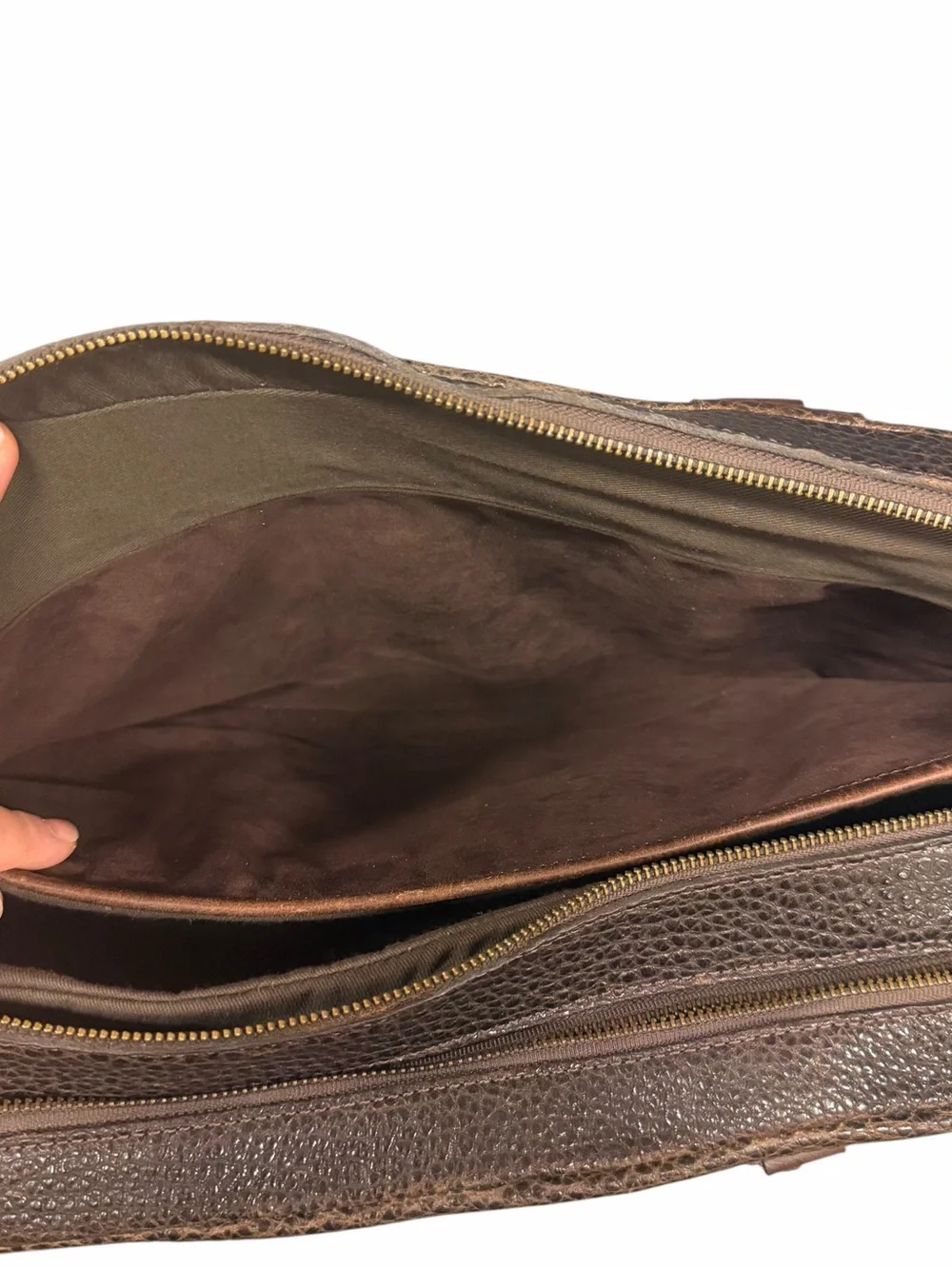 Lucchese Dark Brown Pebbled Leather Briefcase with Gold-Tone Hardware
